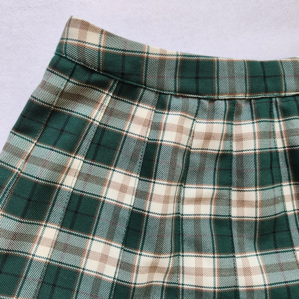Urban Outfitters Green Plaid Pleated Schoolgirl Mini Skater Skirt Academia XS - Picture 6 of 14